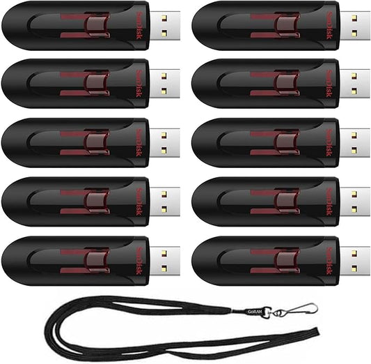 SanDisk 256GB (10 Pack) Cruzer Glide USB 3.0 Flash Drive SDCZ600-256G Bundle with (1) GoRAM Black Lanyard (256GB, 10 Pack)
