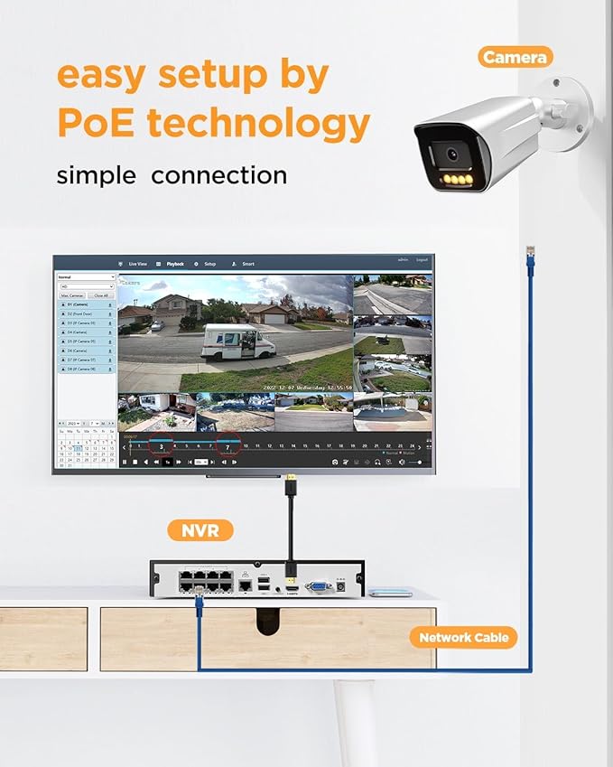 NVR Security Camera System 5MP, 6X 5MP Wired Security IP Bullet PoE Camera with Human Detection, 2 Way Audio, Smart Dual Light Full Color Night Vision, 4K 8CH NVR 2TB HDD, PB65A0608-5MD