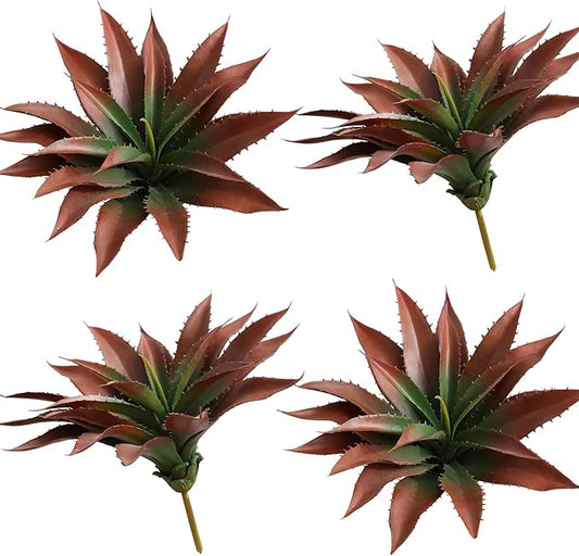 JUSTOYOU Large Artificial Succulents Aloe Plants Real Touch Fake Flowers Unpotted for Home Wedding Festival Arrangement (4, Green-Red)