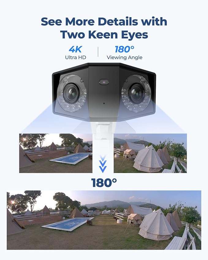 REOLINK 4K PoE Security Camera System, Home Outdoor IP Camera in 180 Degree Viewing Angle, Human/Vehicle/Pet Detection, Color Night Vision, Two Way Talk, Up to 512GB microSD Card, Duo 2 PoE