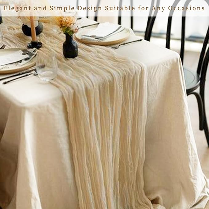 10FT 6 Pack Beige Cheesecloth Table Runner 20 x 120 Inch Long Rustic Gauze Fabric Cheese Cloth Table Runner for Wedding Bridal Baby Shower Table Decorations Boho Sheer Birthday Party Table Decor