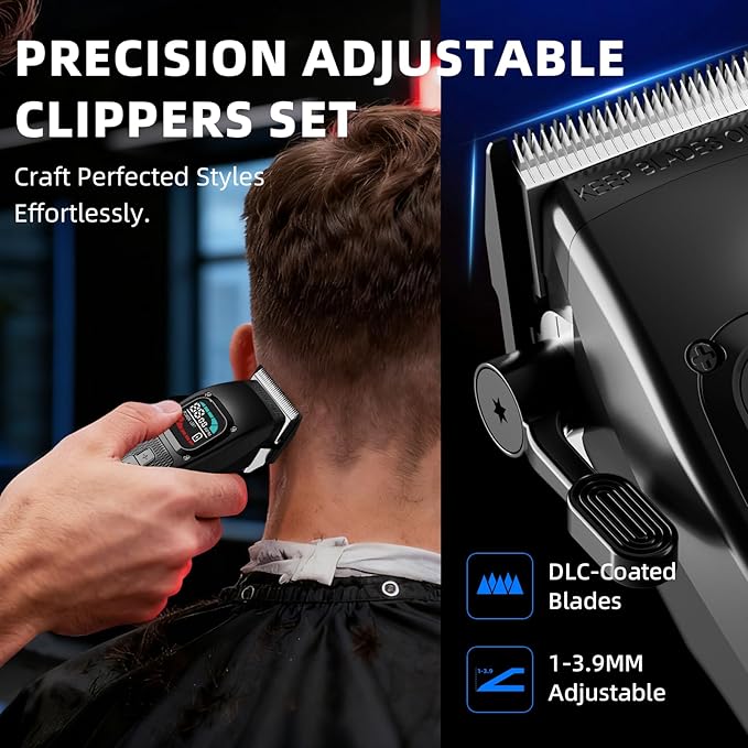 Ufree Professional Hair Clippers for Men, Barber-Grade Cordless Clipper & Trimmer Set with LCD Display & Long Lasting Power, Hair Cutting Tools for Home Haircuts, Fading, Beard Trimming