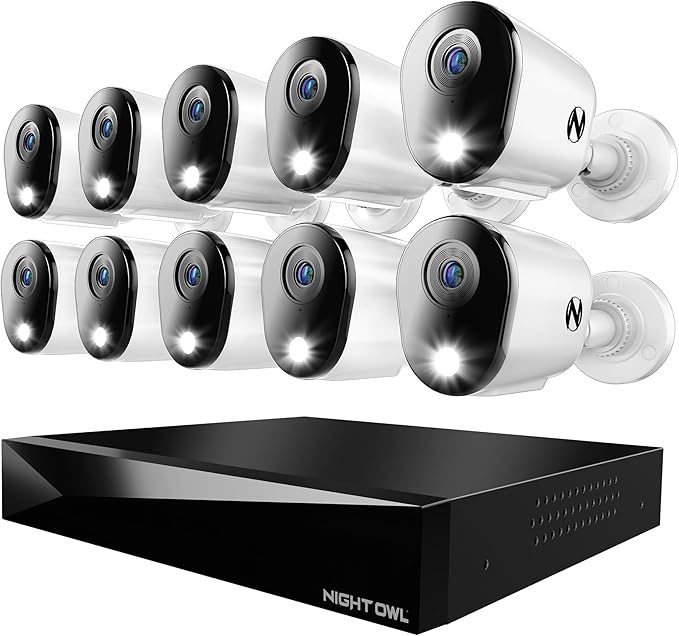 Night Owl 2-Way Audio 20 Channel DVR Video Home Security Camera System with (10) Wired 4K HD Indoor/Outdoor Deterrence Cameras and 2TB Hard Drive (Add up to 4 Wi-Fi Cameras) (10 Camera)