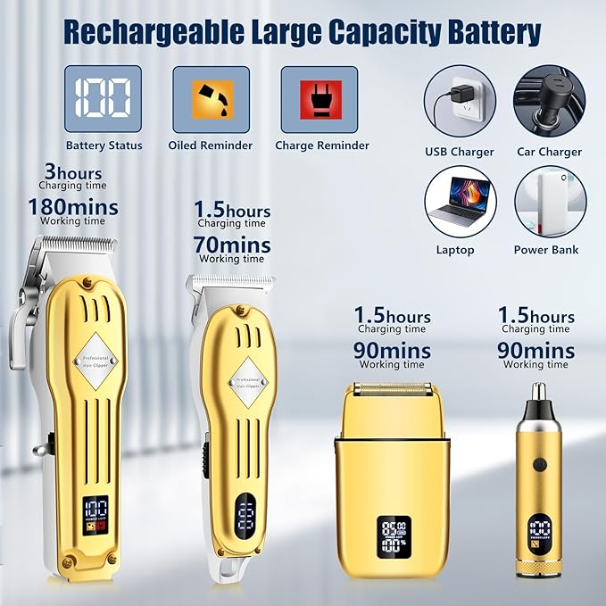 Hair Clippers for Men, Professional Beard Trimmer Mens Shaver Electric Razor Nose Trimmer Kit, Cordless Barber Clippers and Trimmers Set, Hair Cutting Kit, Shaving Machines for Men Grooming Gifts