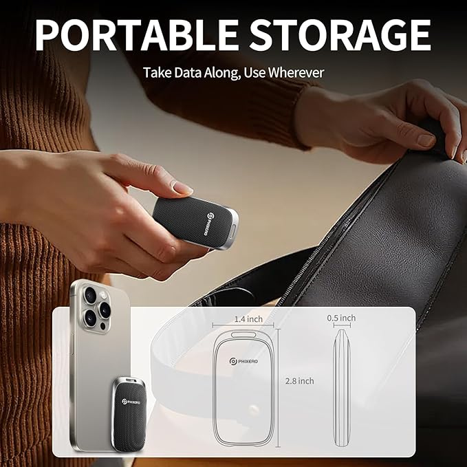 PHIXERO P20 External Portable SSD 512GB,up to 2050Mb/s,External Solid State Drives with 2 in 1 USB C Cable with LED Indicator,USB 3.2 Gen 2 Portable Hard Drive for iPhone 15/16 PRO, Mac, PC & Laptops