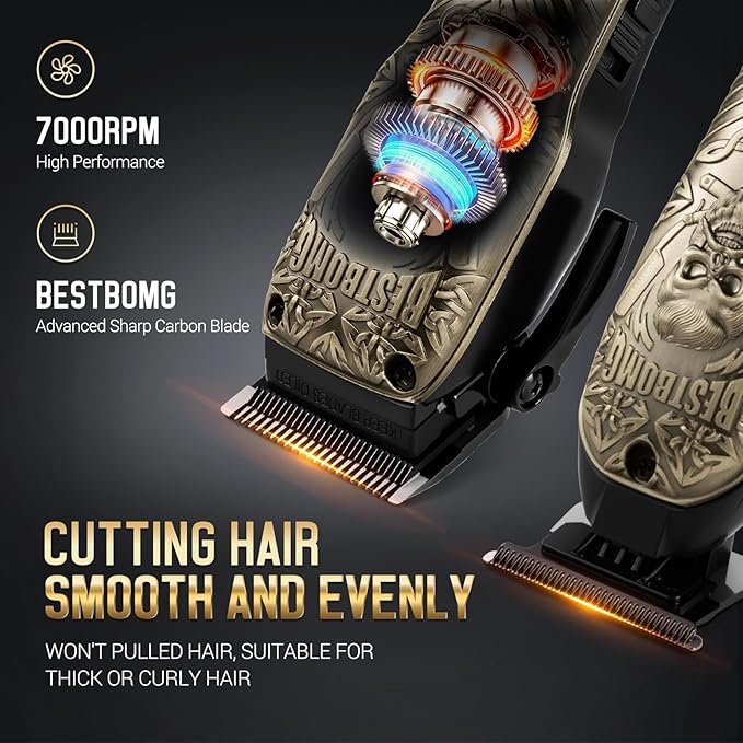 BESTBOMG® Hair Clippers for Men, Professional Hair Clippers, Beard Trimmer& Rechargeable Shaver Set, Metal T-Blade, LED Display, Barber Hair Cutting Kit for Men Grooming & Gifts, BS-807E (Bronze)