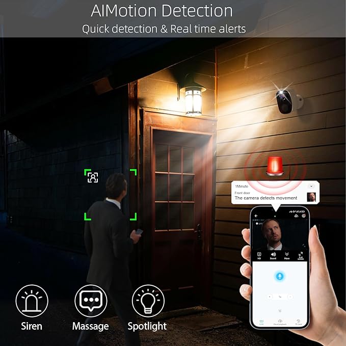 2PCs 2K Security Camera Wireless Outdoor, Surveillance Indoor Home Camera, Battery Powered WiFi Security Cameras with Color Night Vision, AI Motion Detection, 2-Way Audio, IP65, SD/Cloud, Works Alexa