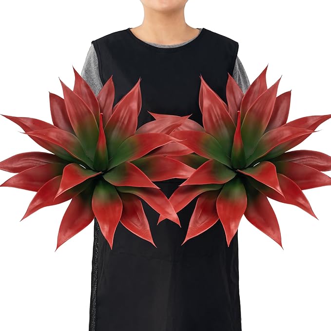Artificial Agave Plants,Large UV Resistant Fake Agave Planters for Indoor and Outdoor Decorating Tropical Plant Succulents Greenery Indoor Decor (2Pack,18" Red)