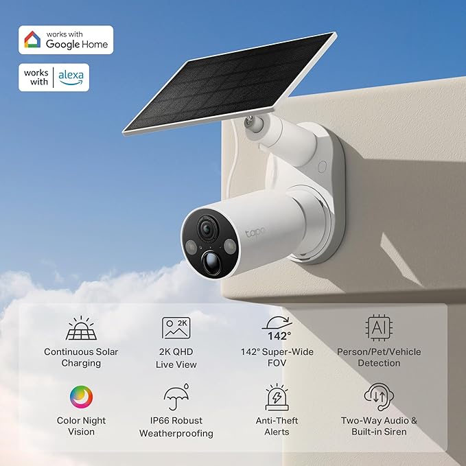 Tapo MagCam 2K Solar, Outdoor Battery Camera+Magnetic Base+Solar Panel, Wireless Camera, 2K QHD, 150° Super-Wide FOV, Free Person/Vehicle/Pet Detection, SD/Cloud Storage, Starlight Color Night Vision