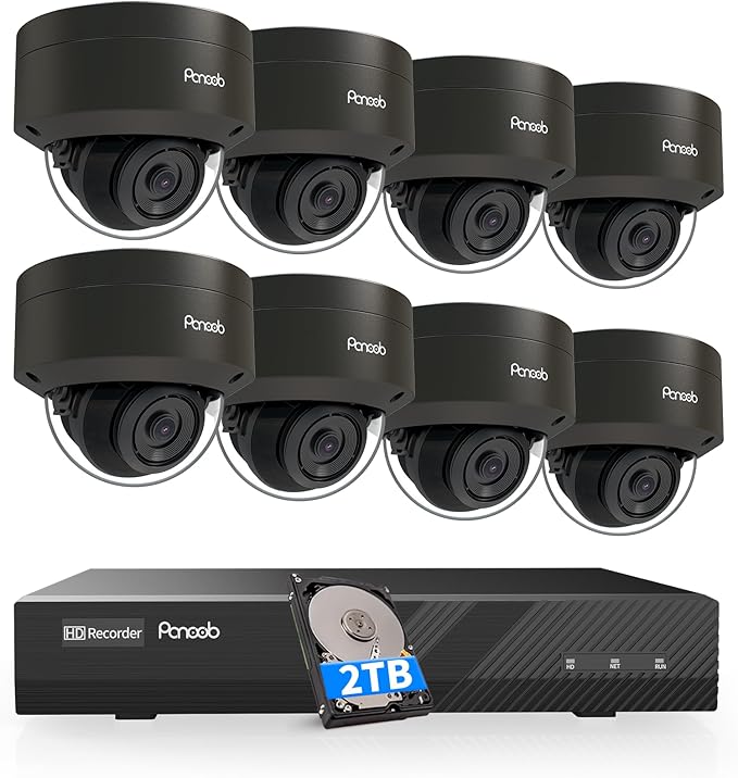 8 Channel Security Camera System, 8X 4K IK-10 Vandal-Proof PoE Dome Cameras, AI Human Vehicle Detection, IP66 100ft IR Night Vision Built-in Microphone, 4K 8CH PoE NVR 2TB HDD, PD54B0808-8M