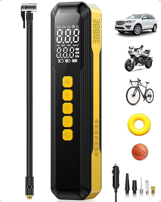 Tire Inflator Portable Air Compressor, 150 PSI Faster Cordless Air Pump for Car Tires, Electric Bike Tire Pump with Digital Pressure Gauge, LED Light for Motorcycle, Bicycle, Ball