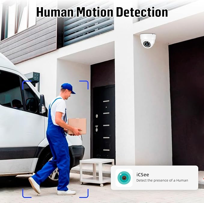 Fuers 8CH H.265+ Surveillance Security Camera System with AI Human Detection, 2 x 2592TVL 5MP Wired Dome Cameras for Indoor Use, 500G Hard Drive Included,Email Alert