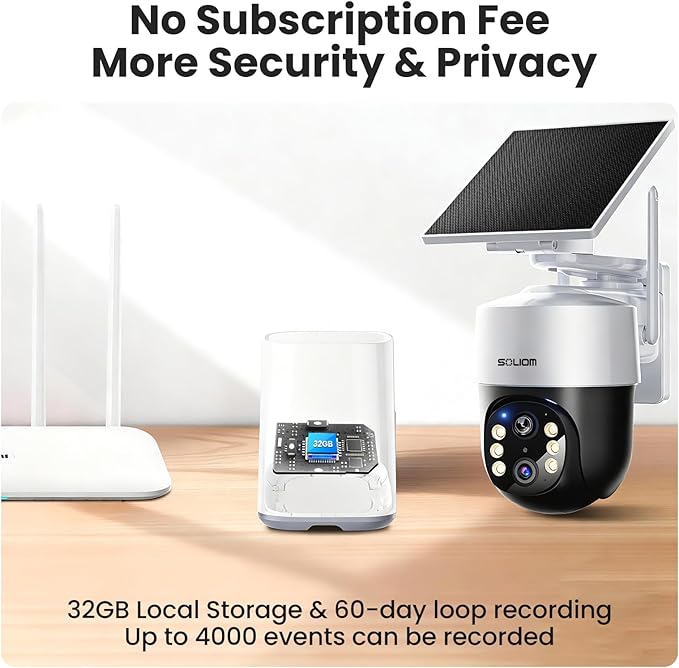 SOLIOM Security Cameras Wireless Outdoor,8MP Ultra HD for Day and Night, No Subscription,Built in Radar,Solar Powered Cameras for Home Security, 360° Pan Tilt Auto Tracking,5G & 2.4G WiFi, 4-Cam Kit