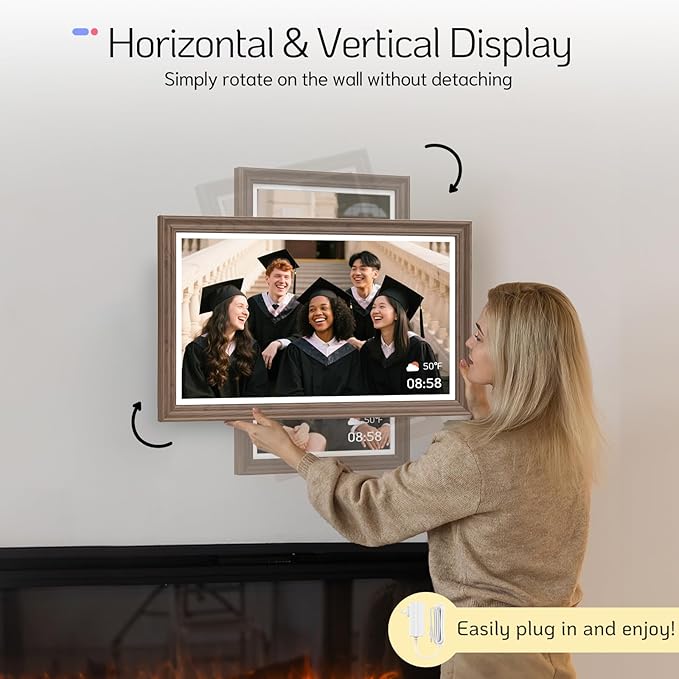 NexFoto Large Digital Picture Frame 24 Inch Touchscreen, WiFi Electronic Photo Frame 64GB, Add Pics from Google Photos, Upload Photo/Video via App/USB, Gifts for Christmas/Mom/Grandparents, Walnut