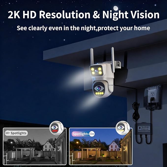Cameras for Home Security with Dual Lens, 2.4G/5G Outdoor Security Camera, WiFi Camera for Home Security, Color Night Vision, 2-Way Audio, Auto Tracking, 24/7 Continuous Recording