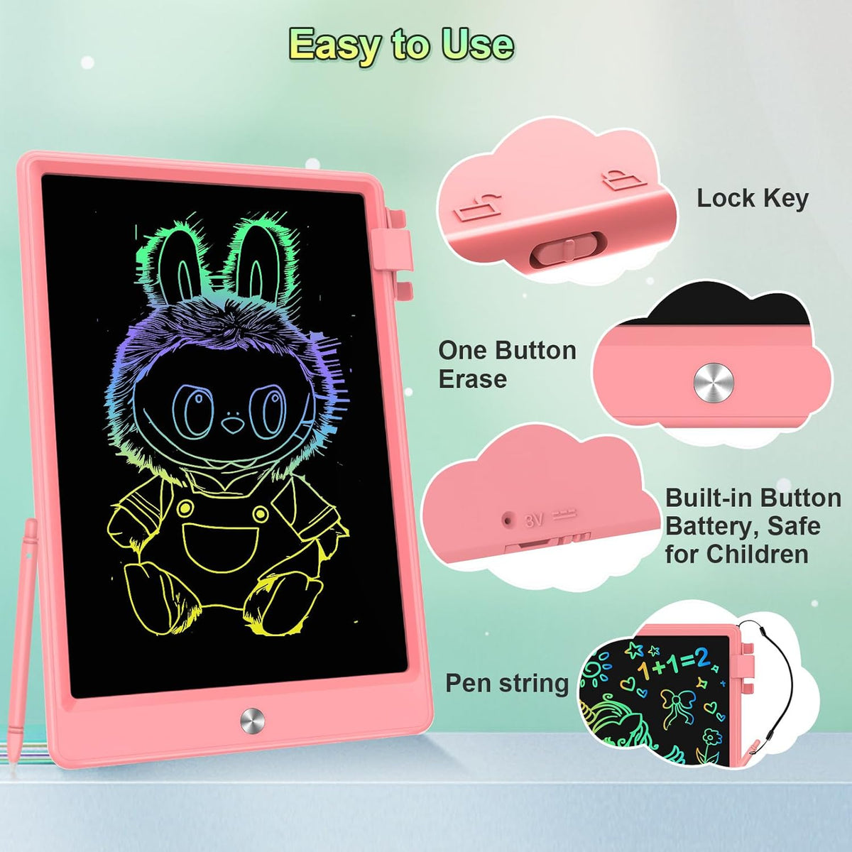 12.9 Inch LCD Writing Tablet for Kids, Colorful Toddler Doodle Board - Erasable Drawing Pad, Educational Learning Toy for Ages 3-8 - Valentine's Day Christmas Birthday Gifts (12.9 Inch, Pink)