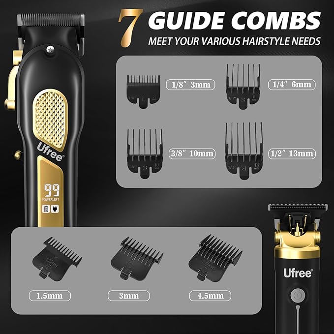 Ufree Professional Cordless Clippers and Trimmers Set for Men for Hair Cutting, Beard Trimmer, Barber Clippers, Rechargeable Electric Shaver, Gifts for Men