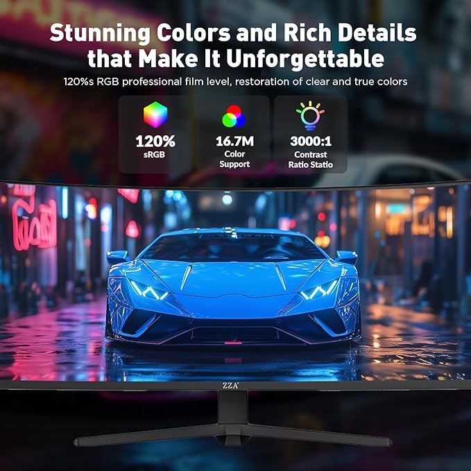 ZZA 49 Inch Ultrawide Curved Gaming Monitor, 120Hz, DQHD 5120x1440P, 1500R, Ultra-Wide 32:9 Screen, 1ms MPRT, HDR, FreeSync G-Sync Compatible, VESA Compatible, Height/Tilt Adjustable