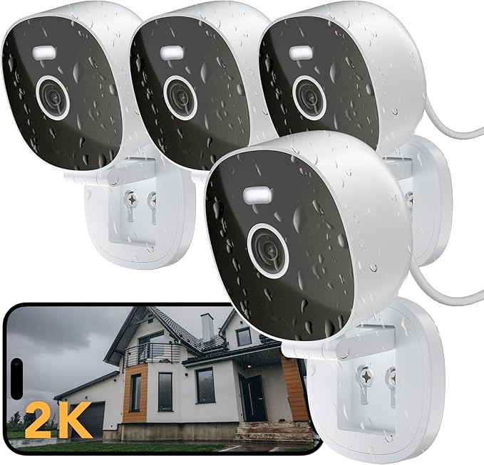 2K Security Camera, Outdoor/Indoor for Home, Pet, Baby, Nanny, IP65 Wterproof Color Night Vision, White Light & Siren, Recording, Motion Detection, Compatible with Alexa, White-4P