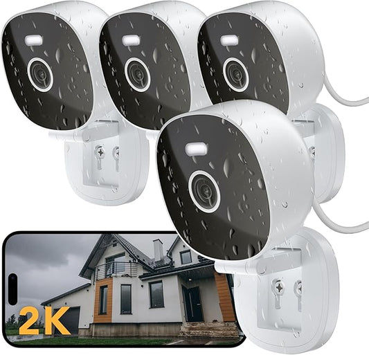 2K Security Camera, Outdoor/Indoor for Home, Pet, Baby, Nanny, IP65 Wterproof Color Night Vision, White Light & Siren, Recording, Motion Detection, Compatible with Alexa, White-4P