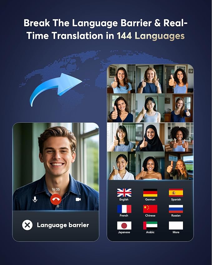 AI Translation Earbuds Real Time,144 Language Translator Earbuds, Audifonos Traductores Inglés Español,3-in-1 Translating Device, Translate Ear Buds for Travel Learning with 4 ANC Mic,IPX7 Waterproof
