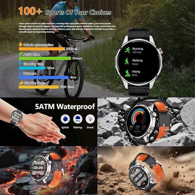 Smart Watch for Men Built-in GPS(Answer/Make Call/Text), 1.46" AI Smartwatch for Android Phones/iPhone, 100+ Sport Mode Fitness Tracker with Health/Sleep Monitor, Compass/Barometer/Altitude(2 Straps)