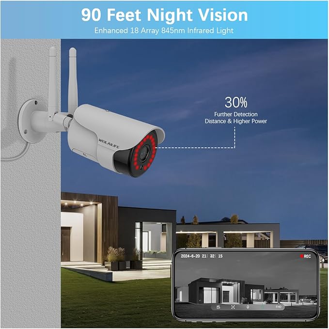WEILAILIFE 【130° Wide-Angle & 2-Way Audio】 Outdoor Wireless Security Camera System, WiFi Video Surveillance, Home Security Cameras