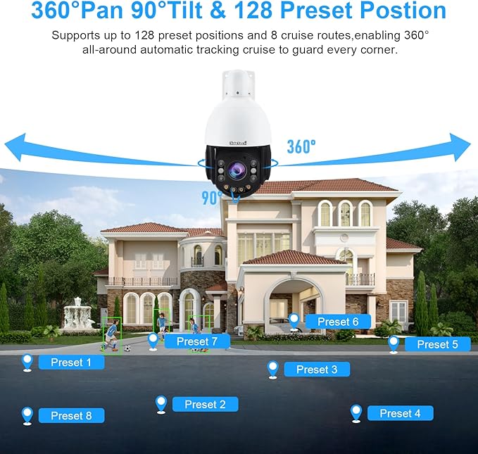 JideTech 4K 8MP Outdoor PTZ IP PoE Camera with 200x Hybird Zoom Pan Tilt Auto Tracking Security Dome Cameras, Human/Vehicle Detection, 492ft IR, Color Night Vision, 2-Way Talk,BlueIris, for ONVIF NVR