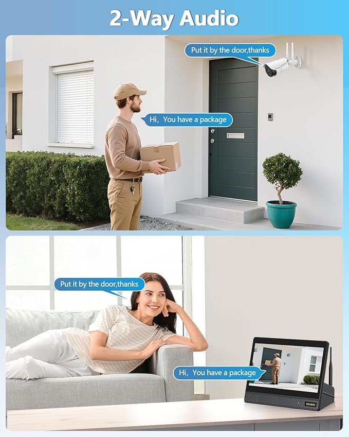 WEILAILIFE 5MP Wireless Security Camera System with 10" Monitor, Outdoor WiFi Home Video Cameras Systems Surveillance DVR Kits