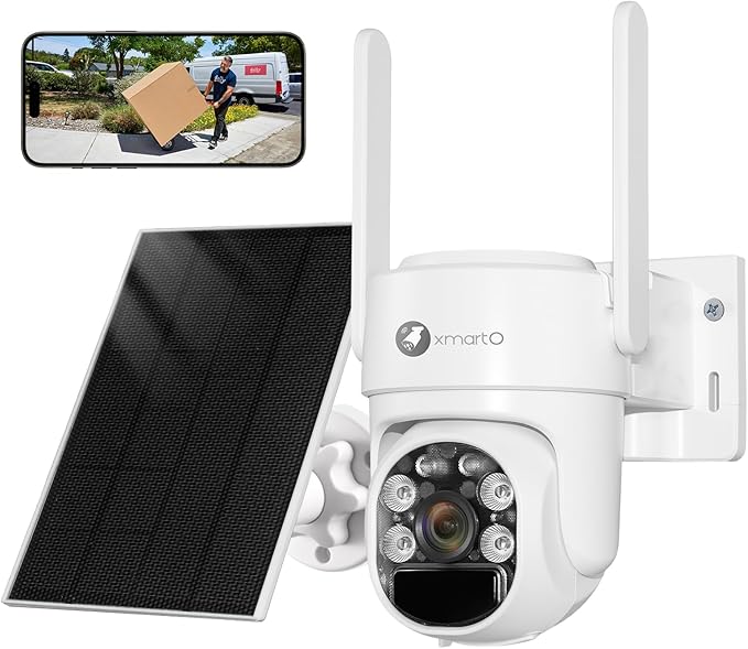 xmartO QHD Wire-Free Solar Security Camera Outdoor/Indoor Wireless, 5G Dual Band WiFi6, Pan Tilt Zoom, Long-Lasting Solar Battery Home Camera