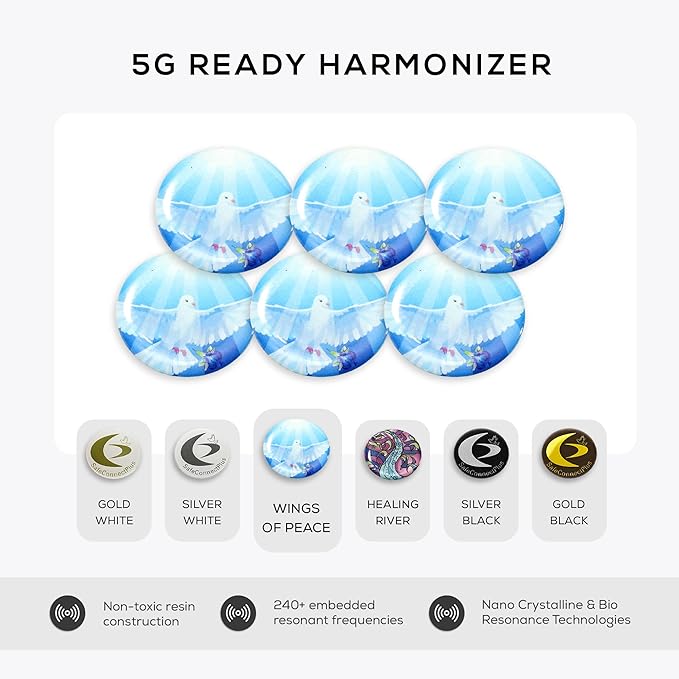 Pack of 6 EMF Stickers for Cell Phone- 5G Ready Harmonizer Stickers Proudly Made in USA for Cell Phones, Laptops or Tablets- EMF mega Shield for All Electronic Devices (Wings of Peace)