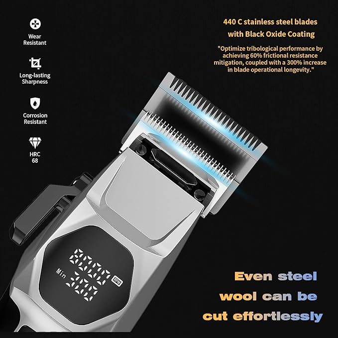 Professional Cordless Hair Clippers for Men - 8000RPM 5-Speed Motor with 440C Black Oxide Blades, Barber Clippers Kit with Charging Dock & 8 Guards,Salon Grade Hair Cutting Set for Barbers