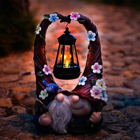 Outdoor Couple Gnome Decorations with Solar Light Lantern Double Cute Gnomes Resin Statues Outdoor Decor Gifts for Valentine's Day Anniversary(Couple Gnome)