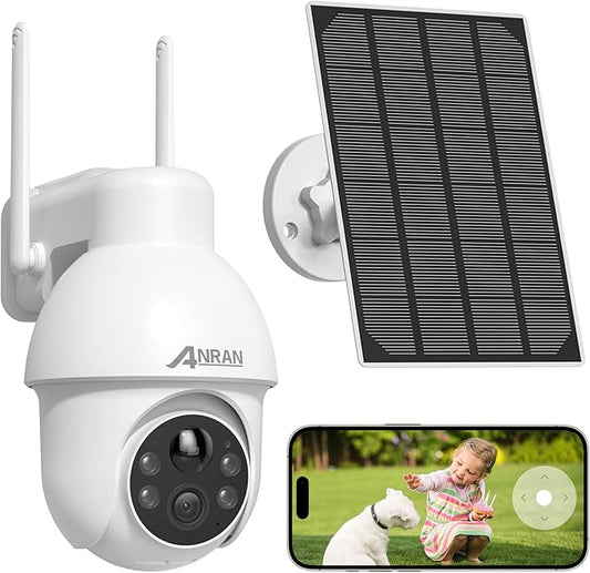 ANRAN 2K Solar Security Camera Outdoor Wireless, WiFi Camera Battery-Powered with 360° PTZ for Home Security, 3MP Color Night Vision, PIR Motion Detection, Two-Way Audio, Compatible with Alexa