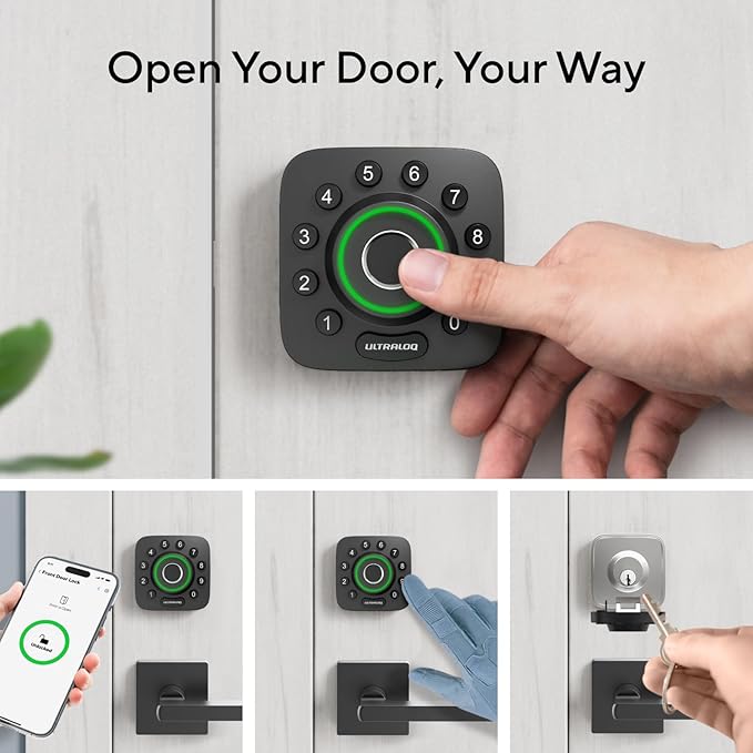 ULTRALOQ U-Bolt Pro Smart Lock with WiFi Bridge, Keyless Entry Door Lock with Fingerprint, App Remote Access, Share Code, Auto Unlock, Biometric Deadbolt, Smart Locks for Front Door, 1Year Battery