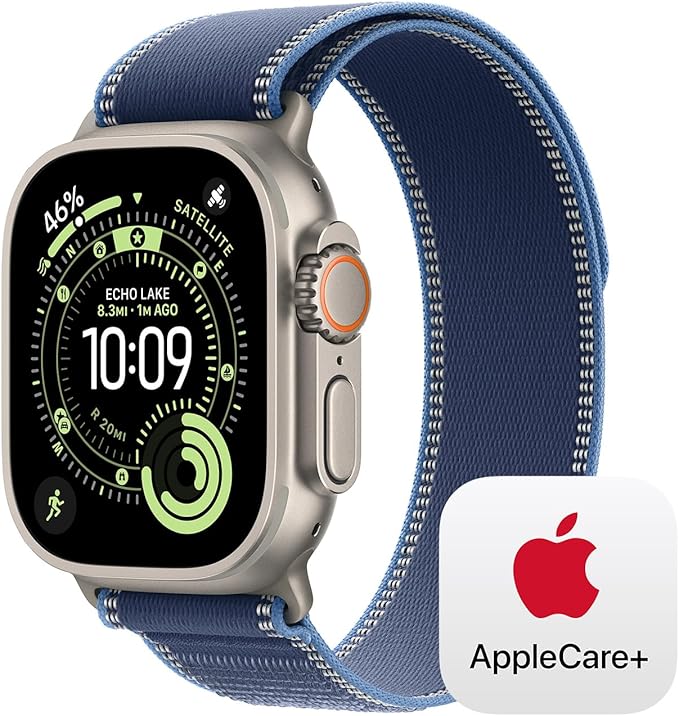Apple Watch Ultra 3 [GPS + Cellular 49mm] Running & Multisport Smartwatch w/ Rugged Titanium Case w/ Blue/Bright Blue Trail Loop - M/L w/ AppleCare+ (2 years)