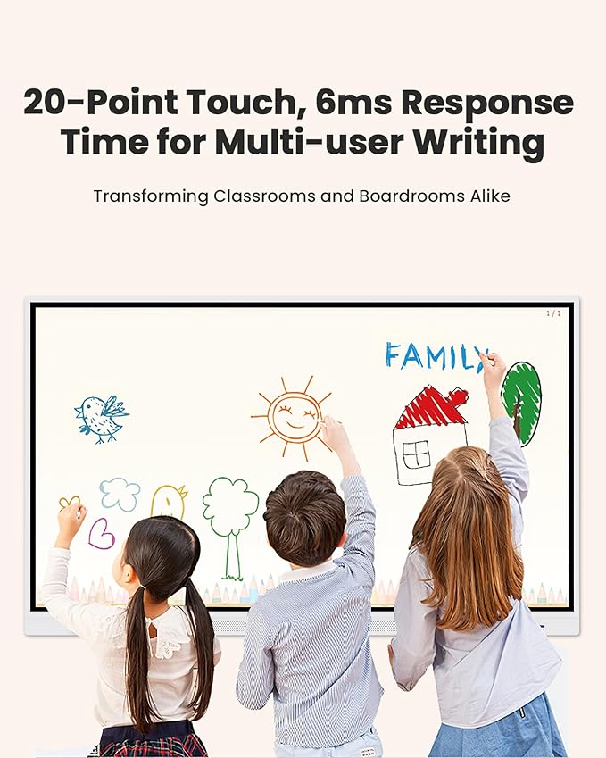 Interactive Smart Board for Classroom, 8+128 GB Electronic Digital Whiteboard Built-in Android OS & Open App Ecosystem - 4K Touchscreen Smartboard for Home Office School Studio Display