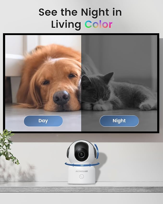 2K 3MP Indoor Security Camera, 5GHz/2.4GHz WiFi Camera, Security Camera for Home, 360°Pan Security Cameras with Motion Detection & One-Touch Call, Night Vision, Compatible with Alexa, Black