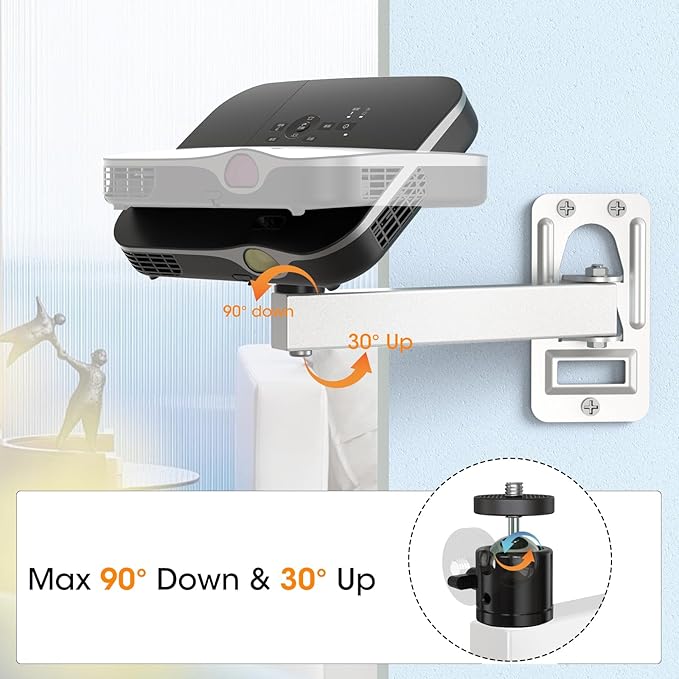 Mini Projector Wall Mount- Adjustable Tilt&Swivel Hanging Projector Holder Wall Mount Hanger Rack Stand with 1/4" Screw for Mini Projector with Cable Ties