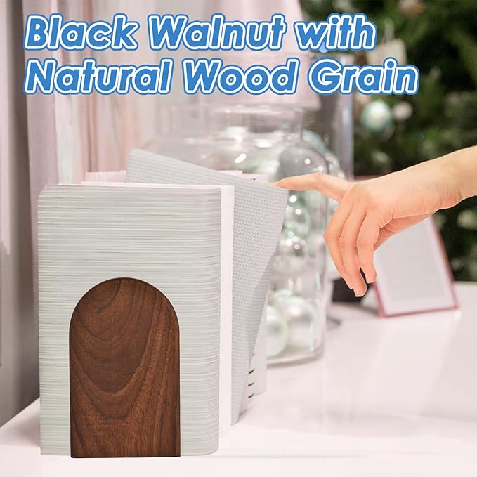 Book Ends, Sturdy Wooden Bookends for Shelves - Heavy Duty Non-Slip Book Organizers, Decorative Bookend Holders for Home Office, Library, Black Walnut Universal Economy Bookend, Small, 1 Pair