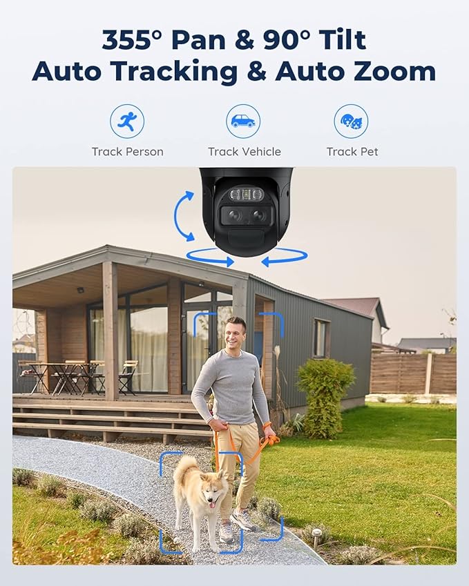 REOLINK 4K Dual Lens Security Camera Outdoor, PTZ with Auto Tracking, No WiFi Solar Powered, 6X Hybrid Zoom, 8MP Color Night Vision, SIM Card Included,Motion Alert TrackMix Series+SP (WiFi Set)