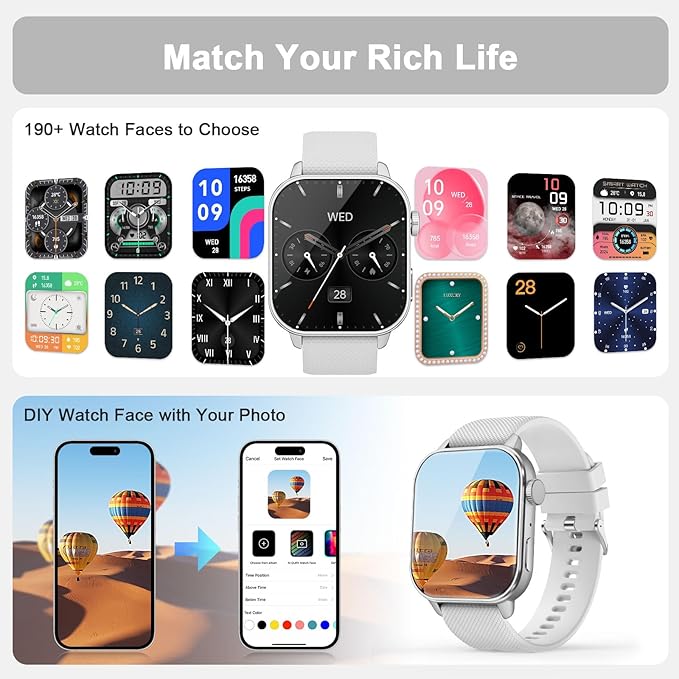 Smart Watch for Men Women, 1.85'' AMOLED HD Fitness Watch with 120+ Sports Modes, Bluetooth Call/Heart Rate/Sleep Monitor/Pedometer, Smartwatch for Android iOS, IP68 Waterproof, Silver