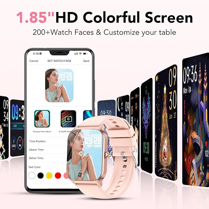 Smart Watch for Men Women, 1.85" HD Fitness Tracker with Bluetooth Calls/AI Voice Control, IP68 Waterproof, 115+Sports Modes, 24/7 Heart Rate/Sleep Fitness Watch Compatible with iOS/Android , Pink