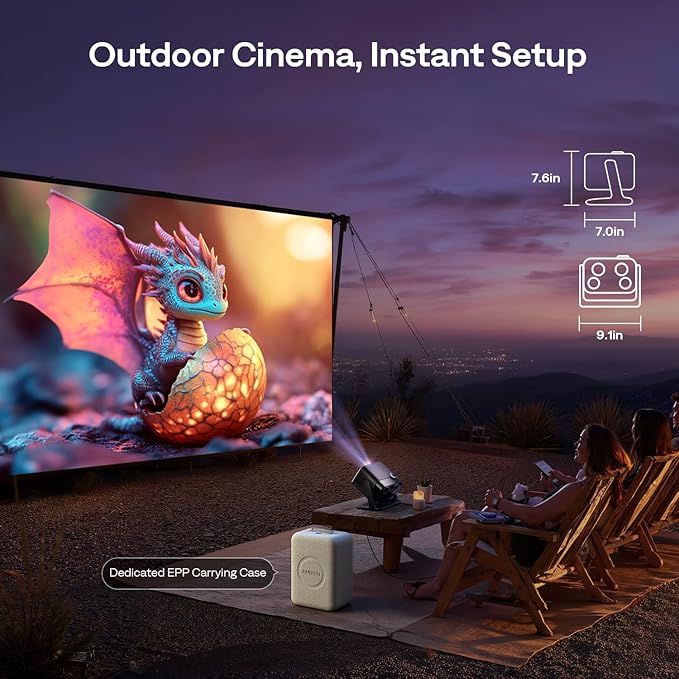 Aurzen BOOM mini Google TV Movie Projector with WiFi and Bluetooth, Voice Control, Family Mode, 20W Dolby Audio, Real-Time Focus, 4K Supported Smart Portable Home Theater Projector Outdoor, Black
