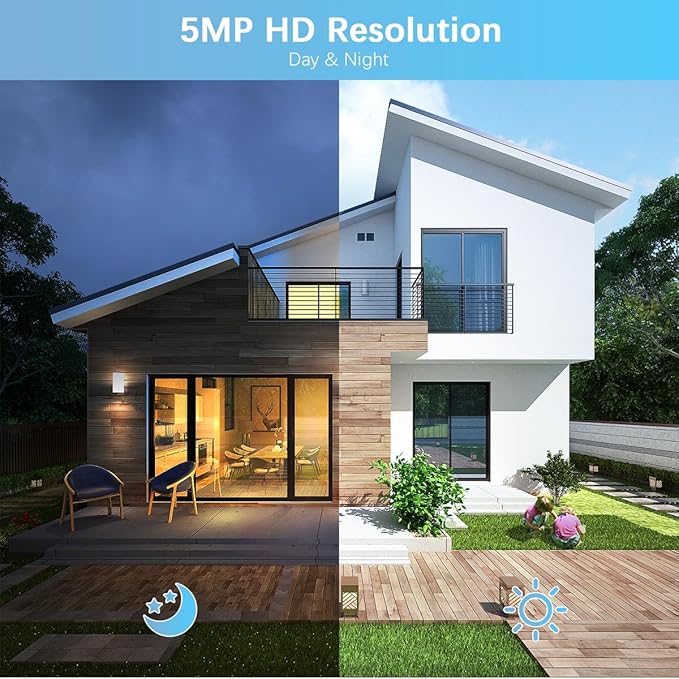 【2-Way Audio】 5MP Wired Security Camera System, Home Video Surveillance Systems,POE IP Cameras System,Surveillance DVR Kits