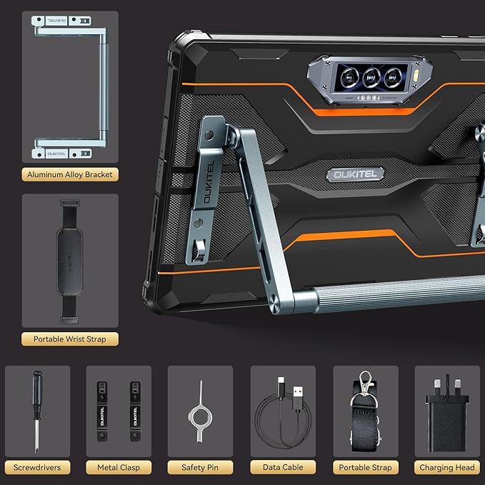OUKITEL RT8 Android 14 Rugged Tablet - 11 inch Octa-Core MTK Helio G99 Waterproof Tablets with Folding Stand, 20000mAh 12GB RAM+256GB ROM/1TB 48MP+32MP Camera Tablet PC, IP68&IP69K/TÜV/Dual SIM 4G LTE