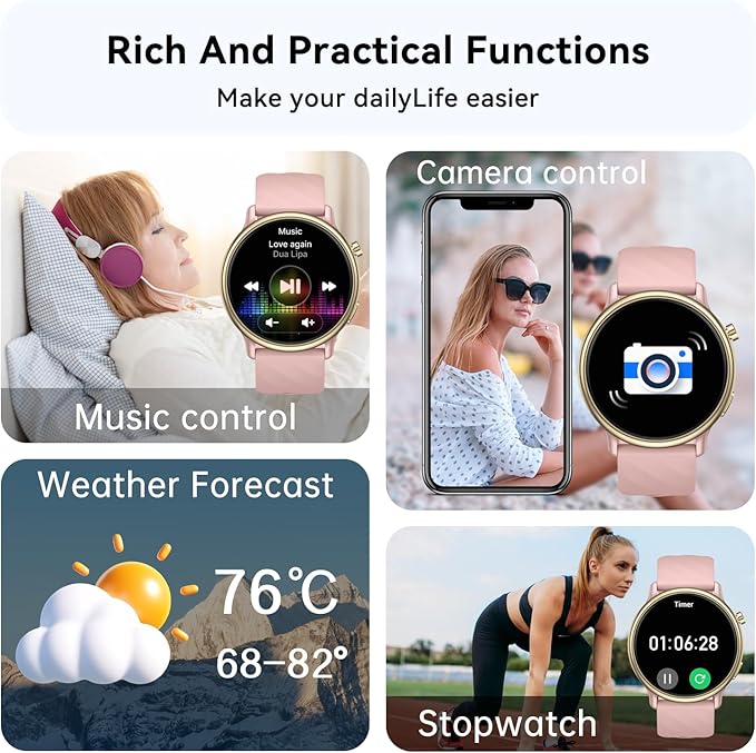 Smart Watch for Women Fitness Tracker: Waterproof Digital Mens Watches Make Answer Call Smartwatch for Android Phone iPhone Samsung Compatible Step Running Pedometer Sleep SpO2 Heart Rate Monitor