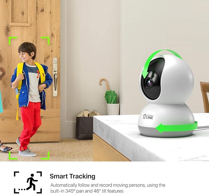Amcrest Link 4MP WiFi Camera Indoor, Human Detection, Motion-Tracking, w/ 2-Way Audio, Pan/Tilt Wireless IP Camera (Wired Power), 30ft Night Vision, Built in Siren, AL-P401W