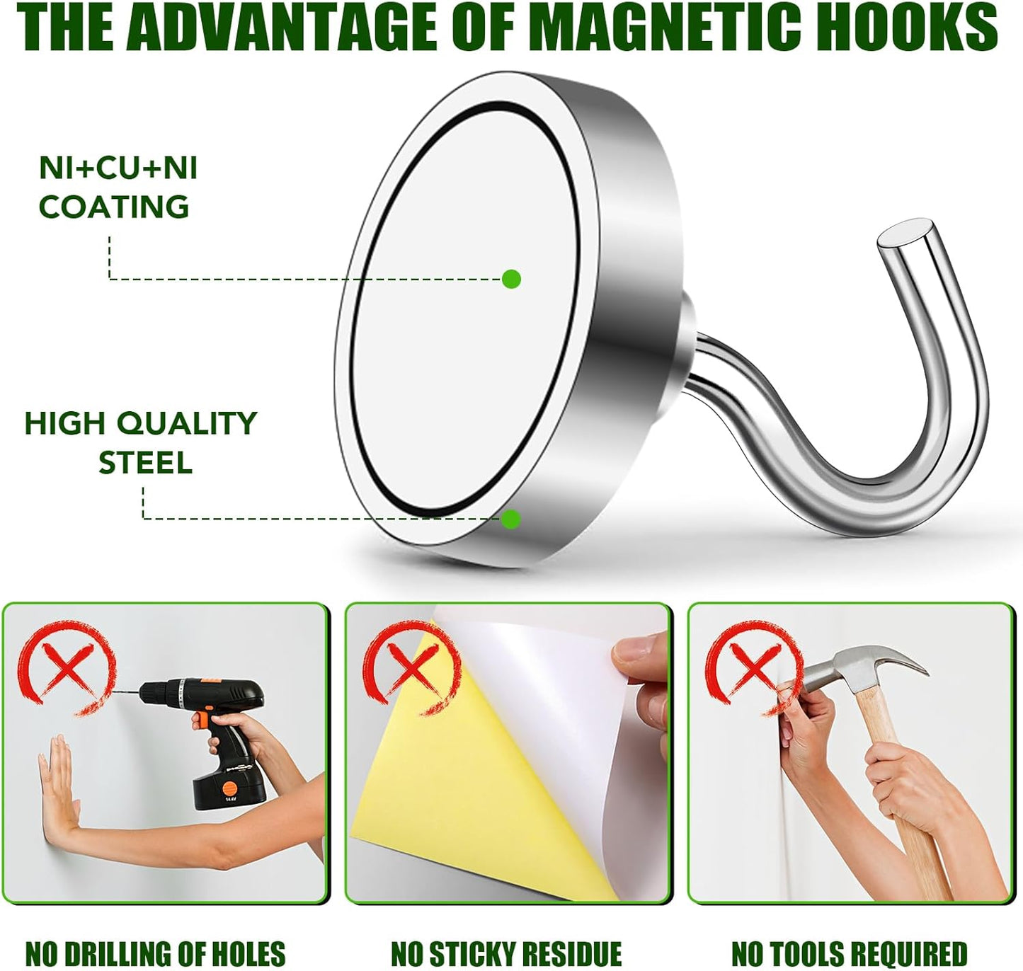 MIKEDE 20 Pack Magnetic Hooks, 110lbs Strong Magnets Hooks Heavy Duty, Extra Cruise Hook for Hanging, Industrial Metal Refrigerator Cabins, Fridge, Kitchen, Grill
