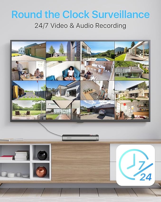 ZOSI 16CH 4K PoE Security Camera System,8X 5MP Outdoor Indoor PoE Cameras with 2-Way Audio,Person Vehicle Detection,Color Night Vision,16Channel 8MP NVR with 4TB HDD for Home Business 24/7 Recording